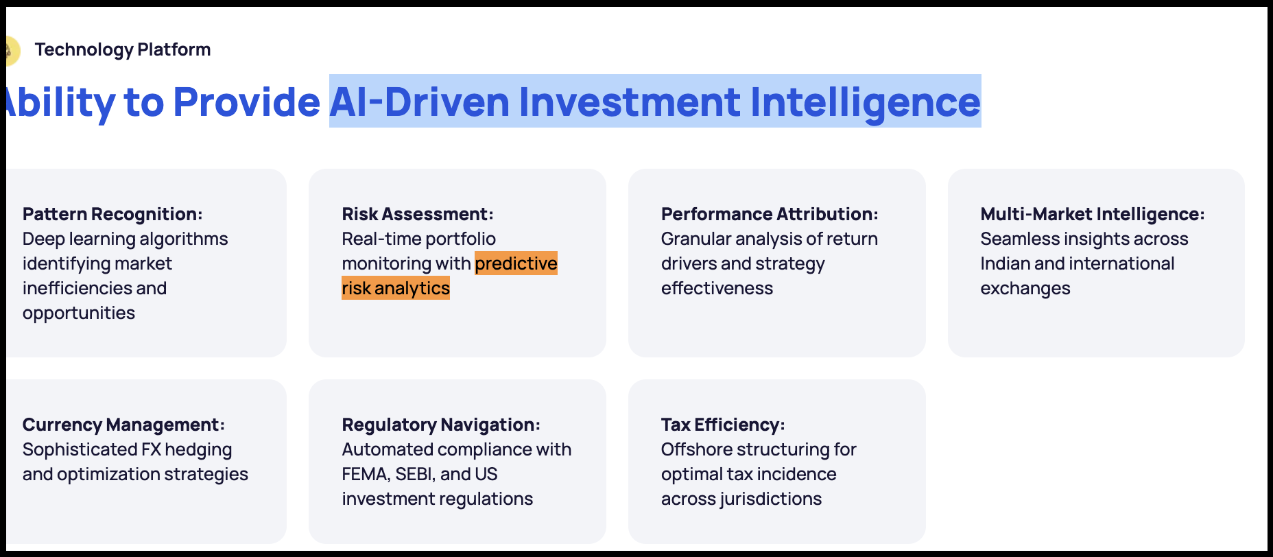 Excerpt from Appreciate's website highlighting claims of AI-driven investment intelligence and predictive risk analytics.