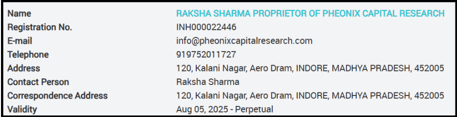 SEBI research analyst registration of Pheonix Capital Research