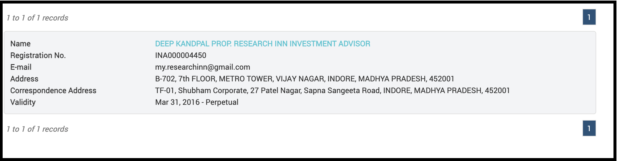 ResearchInn Investment Advisor SEBI registration details