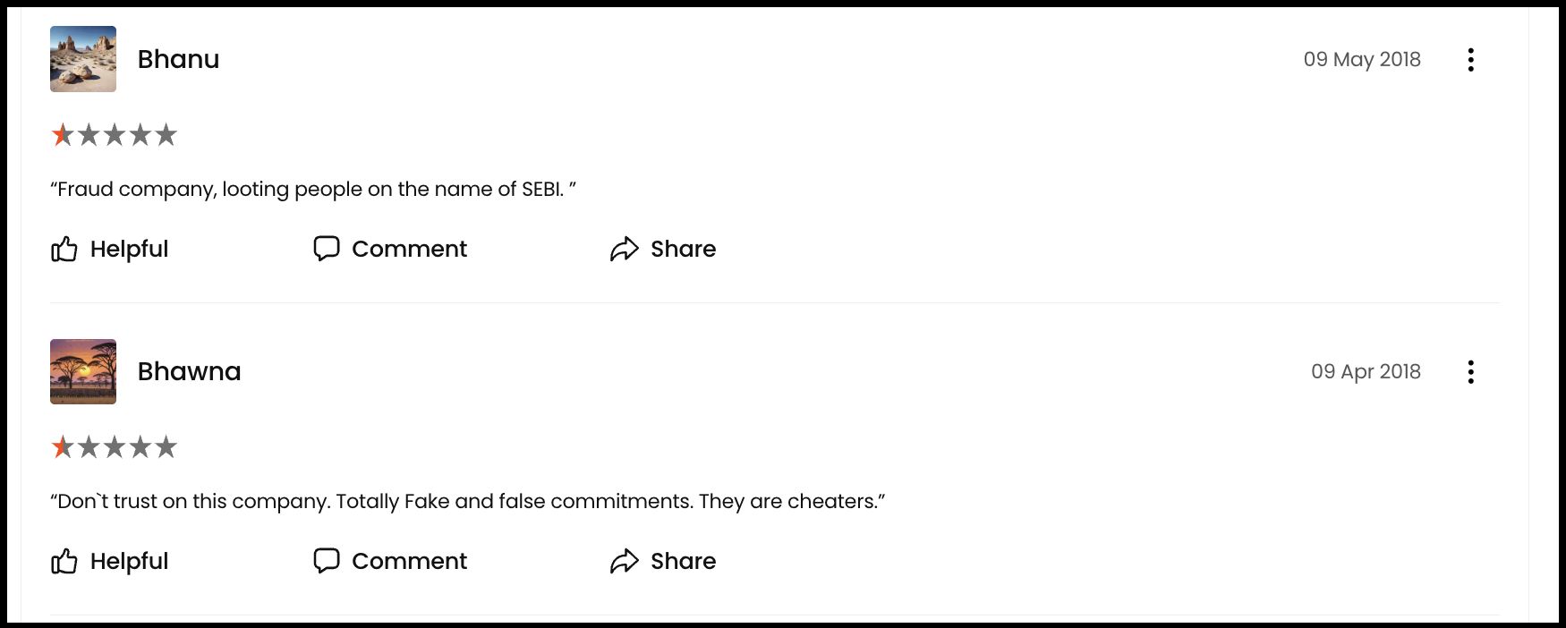 JustDial 1-star user reviews alleging fraudulent practices, false commitments, and loss of money by ResearchInn.