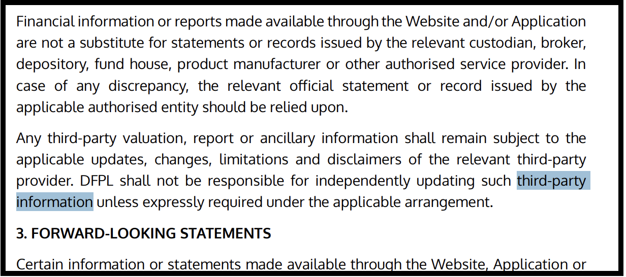 Dolat Finserv Private Limited Terms of Use third-party information and liability disclaimer