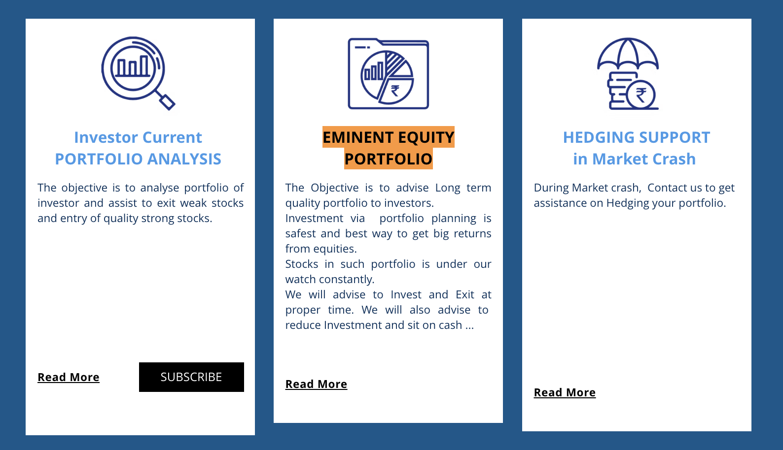 Eminent Investments service cards showcasing Eminent Equity Portfolio