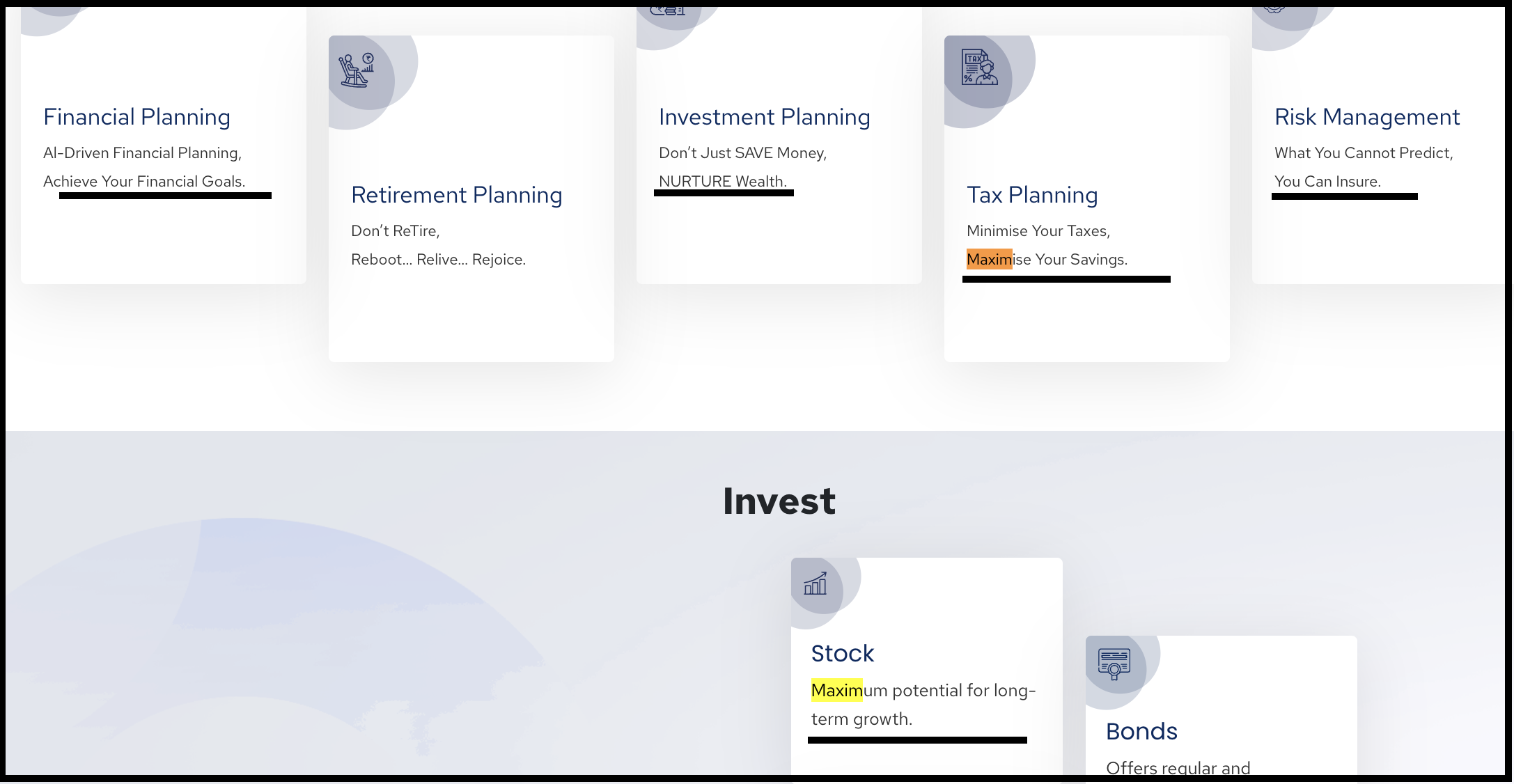 graphic highlighting portfolio growth strategies and advisory service modules for Fintoo Wealth.