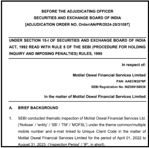 SEBI adjudication order against Motilal Oswal Financial Services dated December 31, 2024