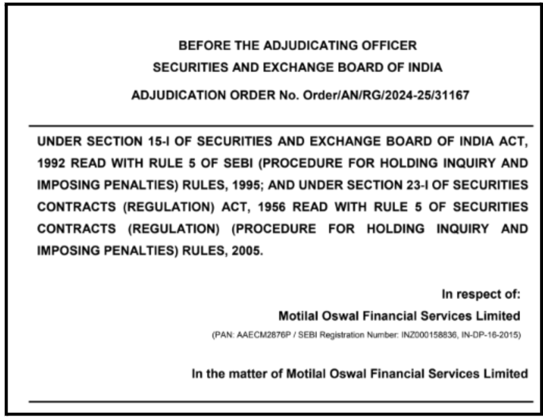 SEBI adjudication order against Motilal Oswal Financial Services dated January 30, 2025