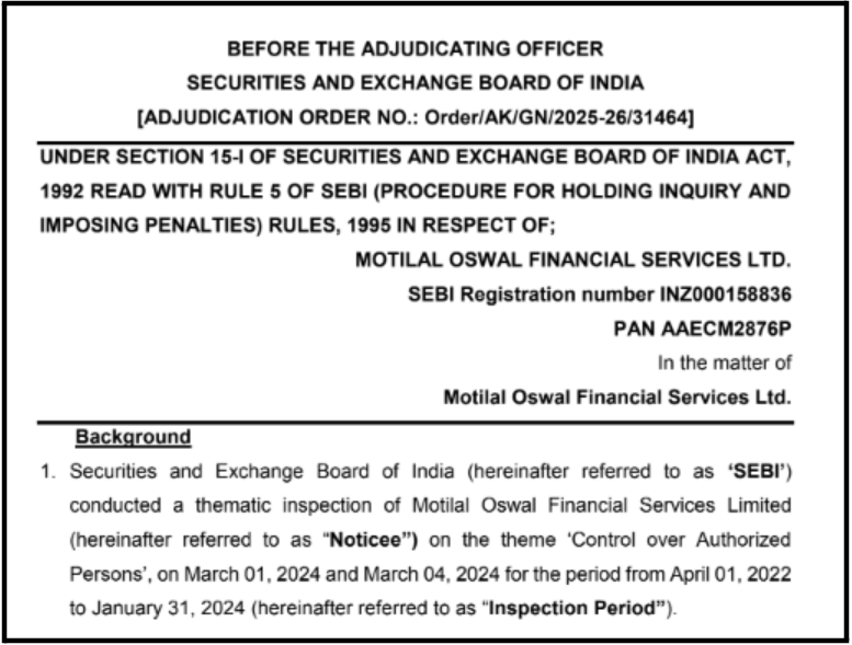 SEBI adjudication order against Motilal Oswal Financial Services dated June 9, 2025