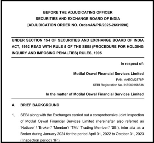 SEBI adjudication order against Motilal Oswal Financial Services dated August 12, 2025"