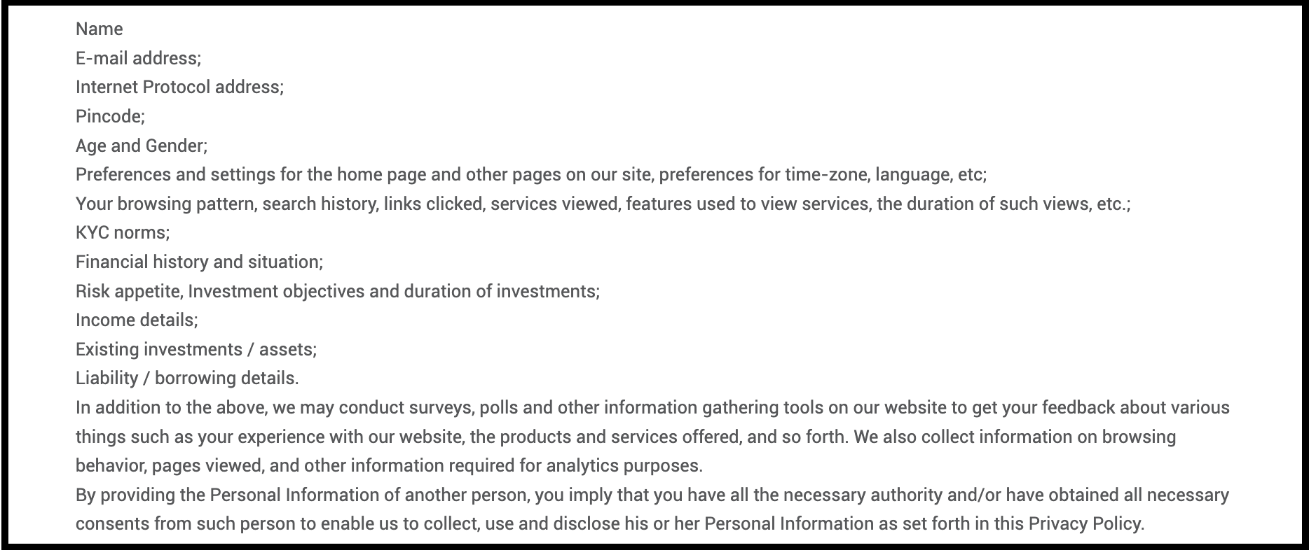 Narnolia Investment Advisors privacy policy and client data collection disclosure