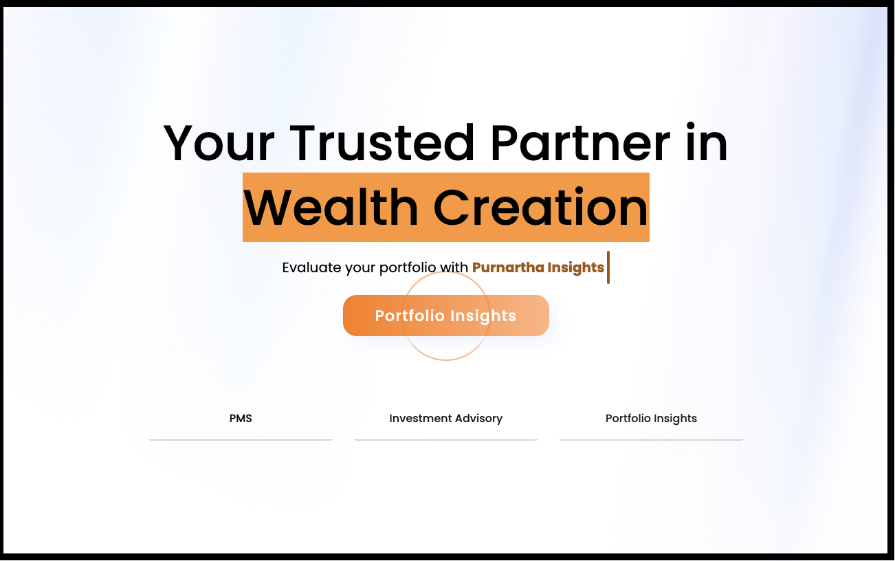 Purnartha Investment Advisers homepage banner featuring wealth creation and Portfolio Insights