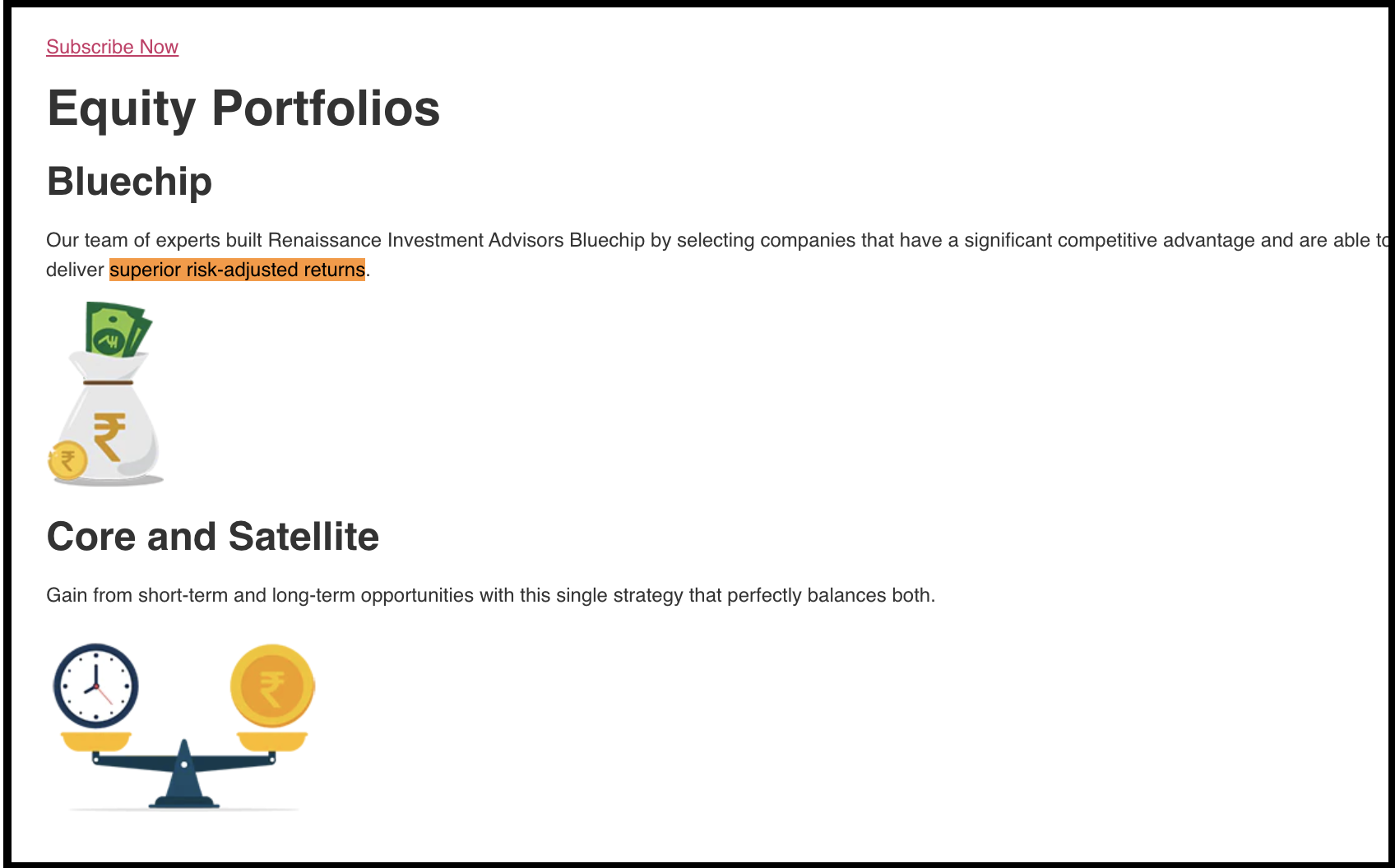 website showing strategy descriptions and risk-adjusted return objectives