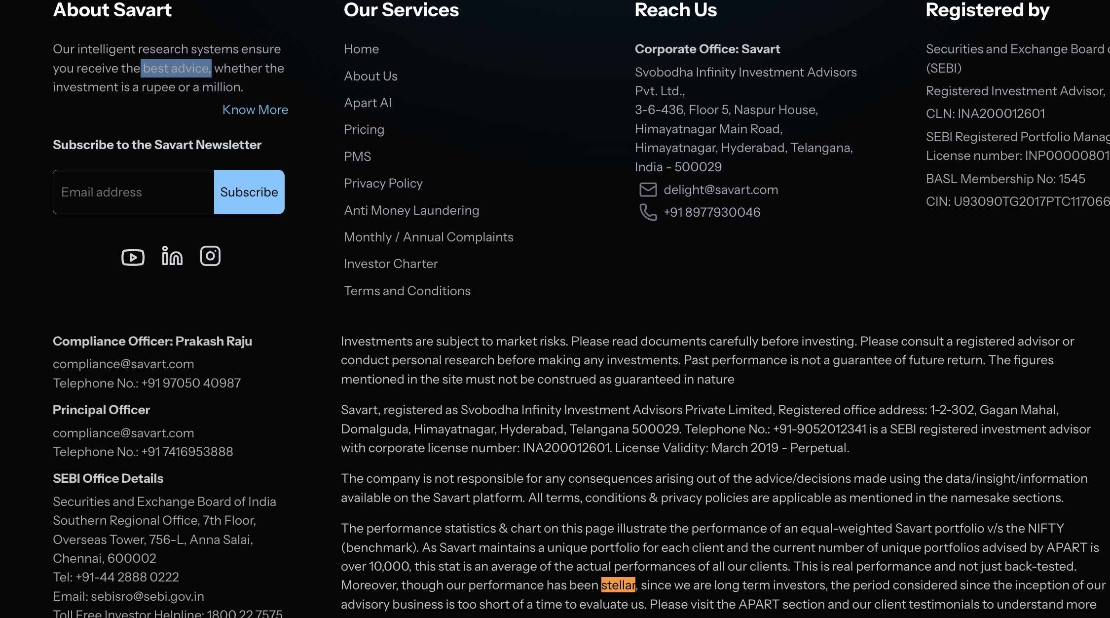 Svobodha Infinity Investment Advisors Pvt Ltd website highlighting performance and portfolio claims
