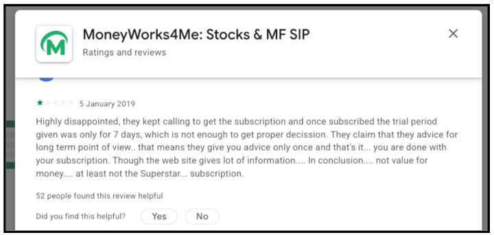 App store review screenshot showing user feedback about trial duration and subscription value