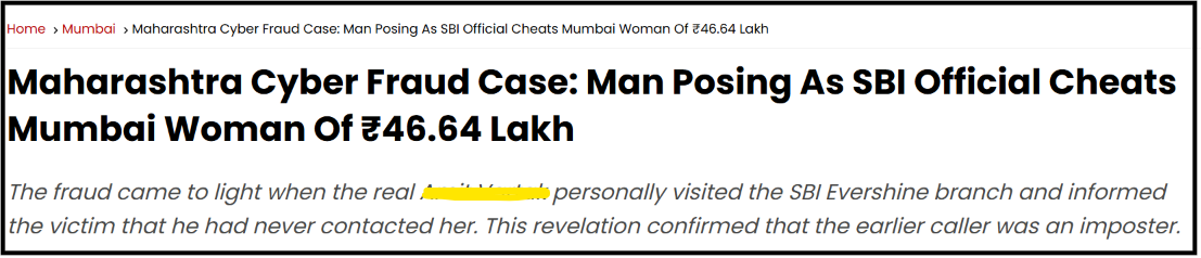 Free Press Journal article headline and opening paragraph regarding a Vasai resident losing nearly ₹47 lakh to cyber fraudsters on WhatsApp.