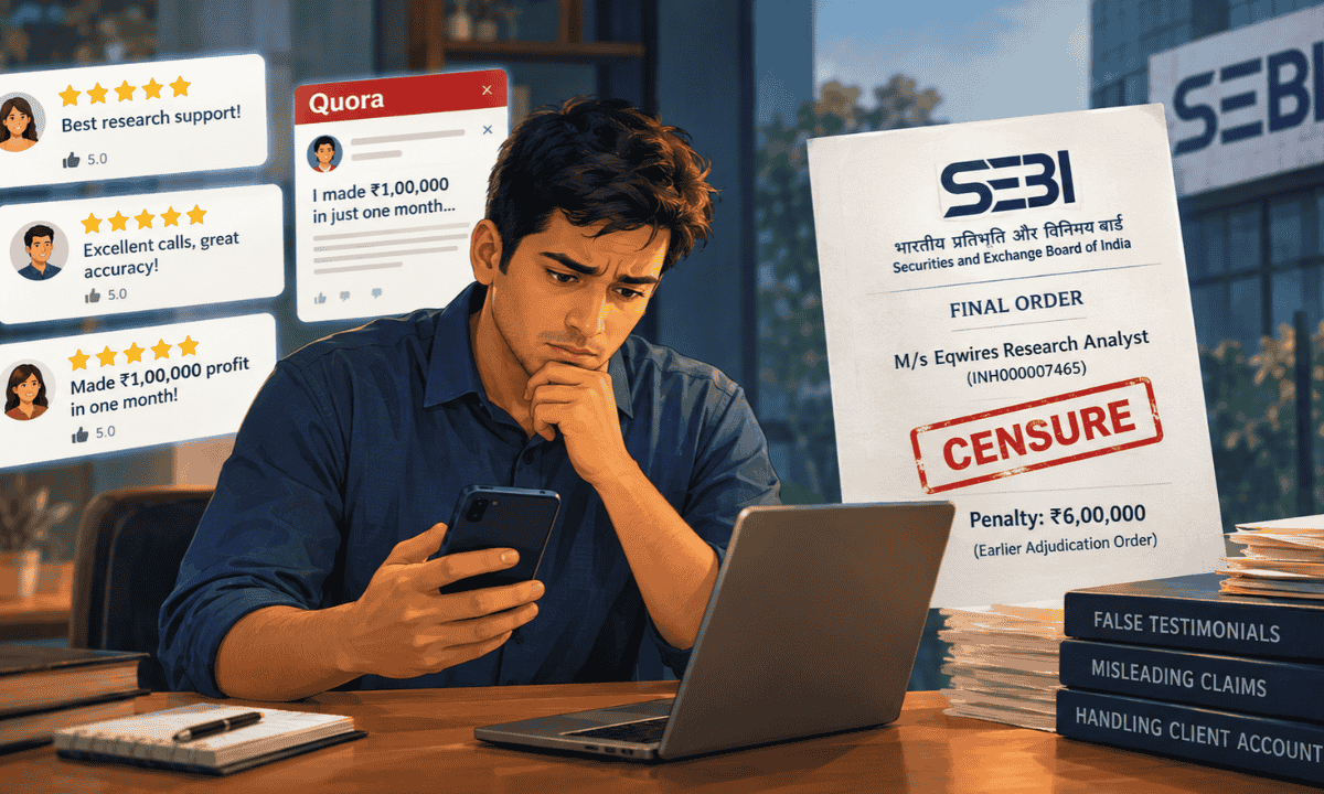 SEBI action on Eqwires Research Analyst for fake reviews and account handling