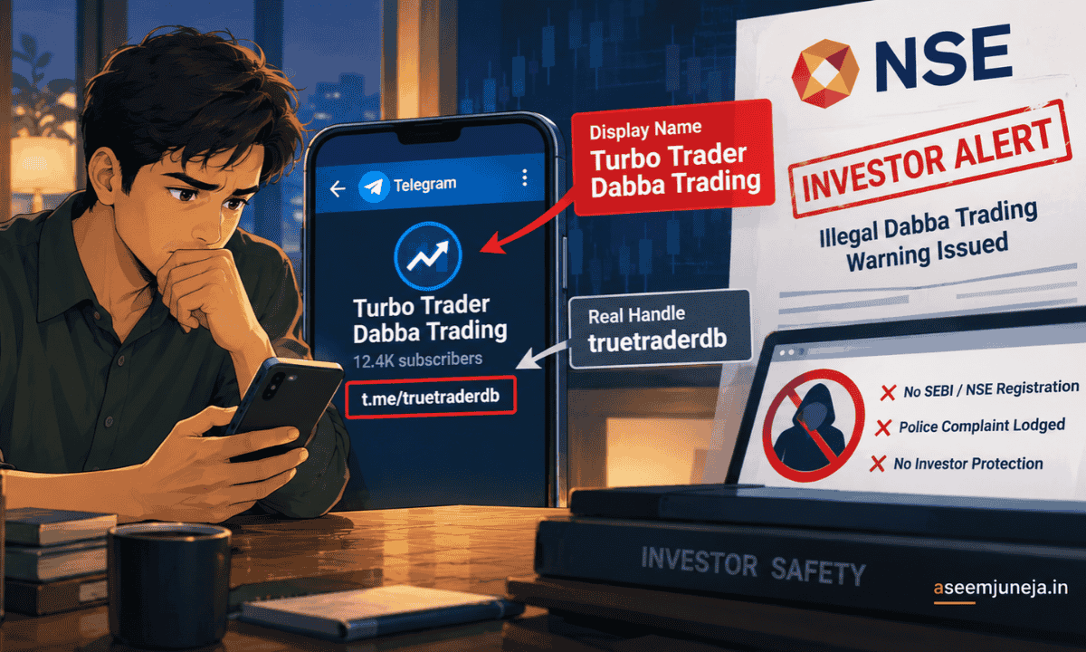 NSE warning notice for investors against illegal dabba trading operation by Turbo Trader and Rahul
