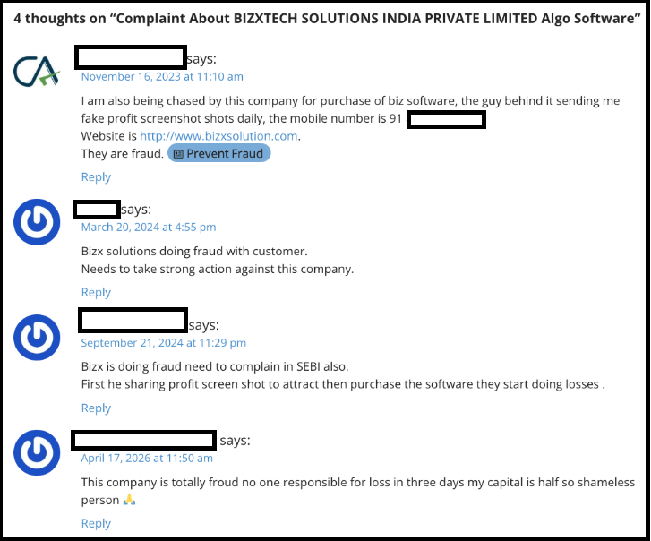 Follow-up comments and timestamps left by other users under the public consumer complaint.