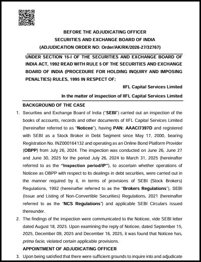 SEBI adjudication order against IIFL Capital Services Limited with background of the case