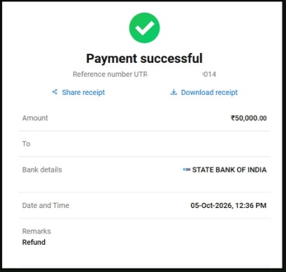 An illustration of a man holding a mobile phone displaying a success message for recovering ₹50,000 through Smart ODR.