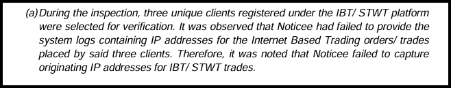 SEBI order excerpt noting the broker failed to provide IP address logs for internet based trading orders